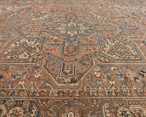 10x13 Vintage Heriz Terracotta Persian Style Hand Knotted Wool Area Rug